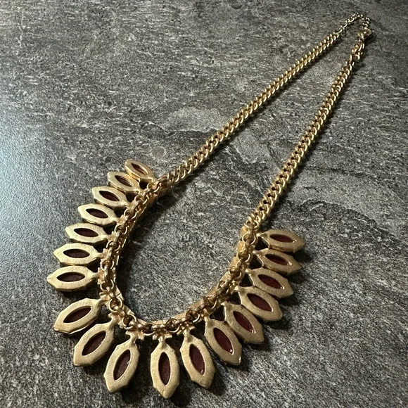 Vintage Gold Chain Necklace with Marquise Cut Stones - Picture 2 of 5